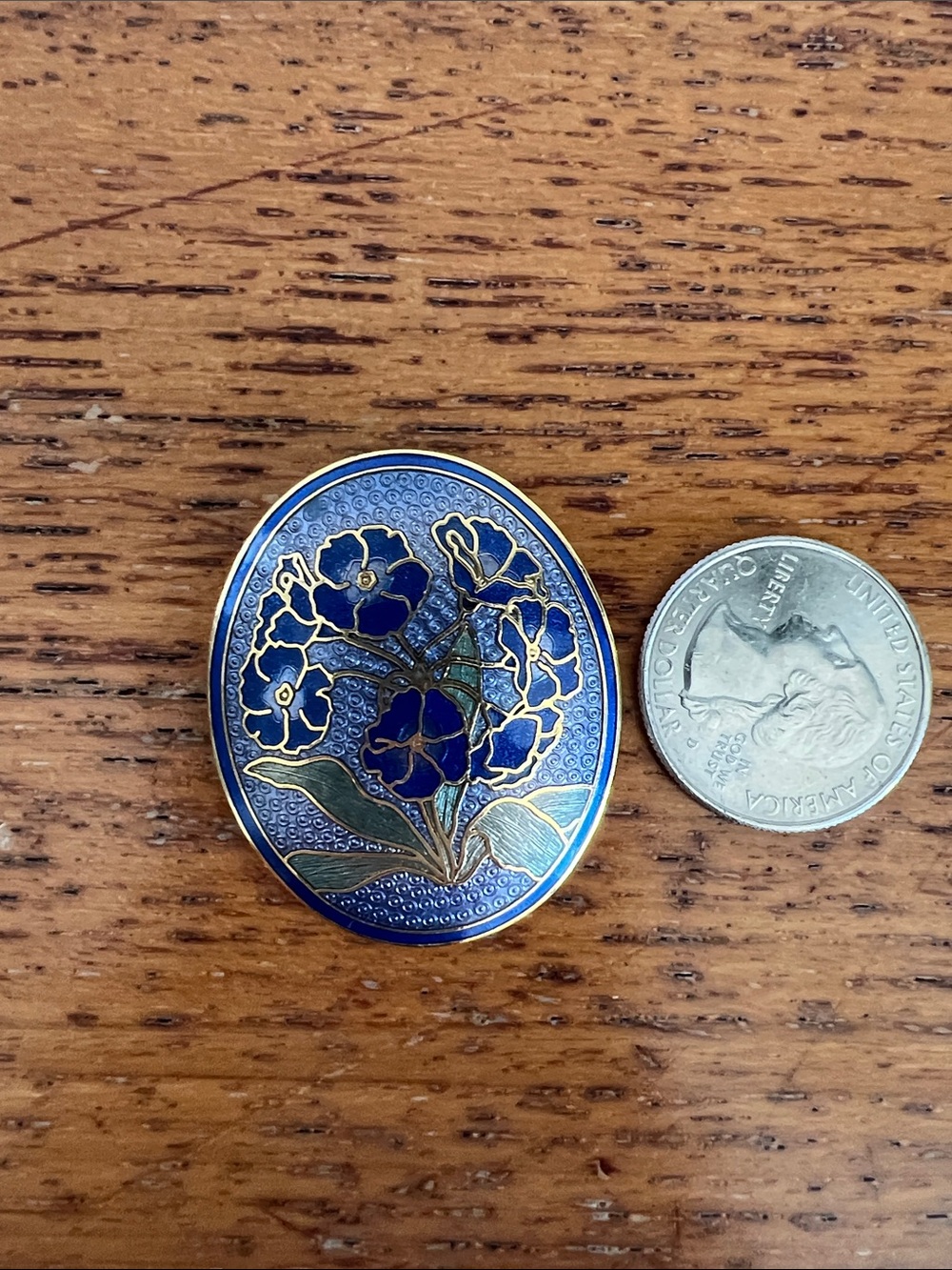 Sarah Coventry Blue and Gold Floral Enamel Brooch